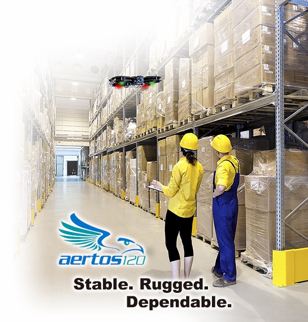 Warehouse Workers with Aertos 120 Drone Indoors